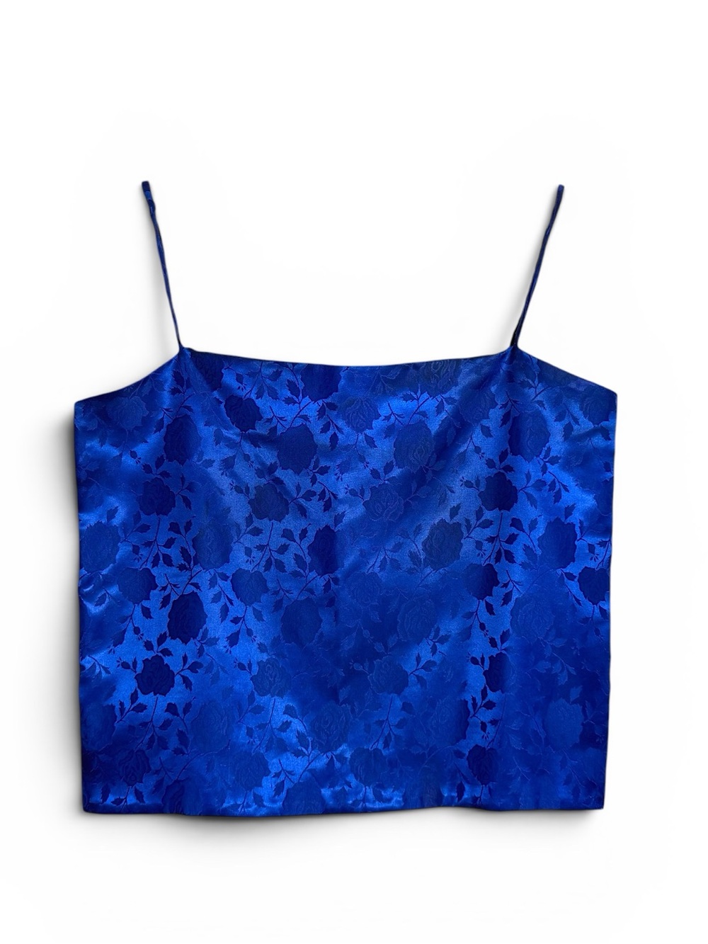 Royal Blue Floral Jacquard Satin Structured Cami Tank Top Vintage Women’s Size M